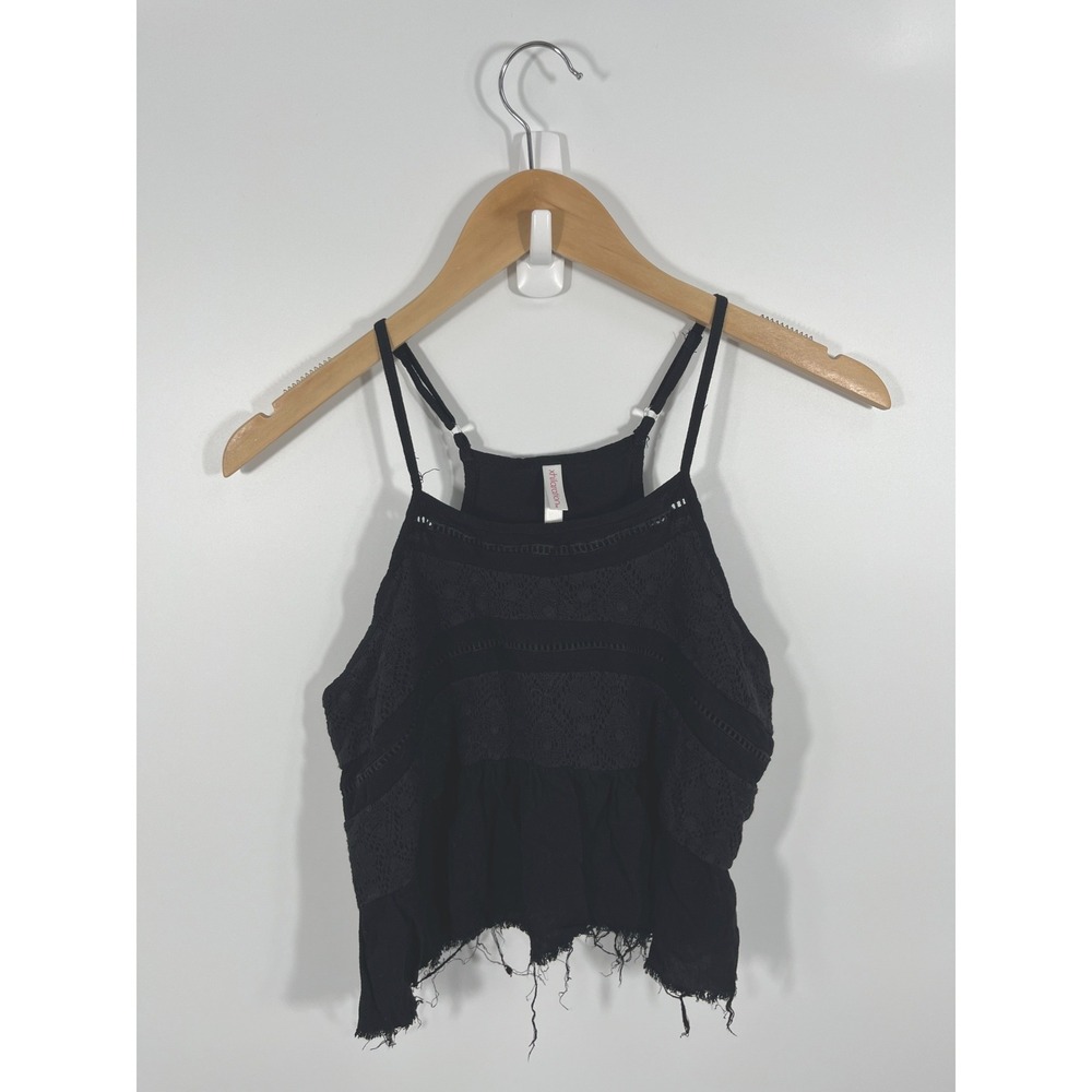 Women Top M Black Boho Shabby Chic Distressed Lace Country Western Rodeo Cowgirl